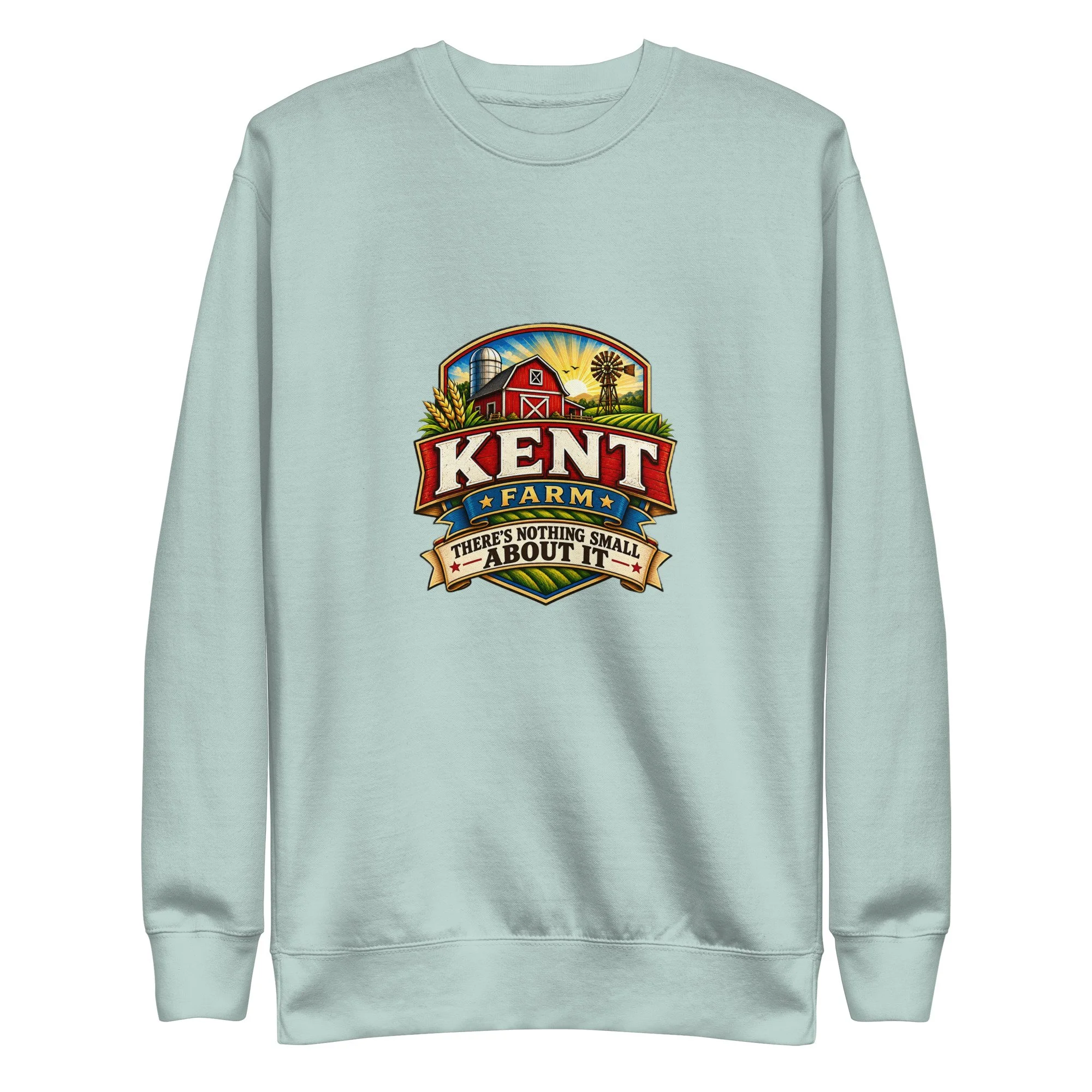 Agave green Kent Farm premium crewneck sweatshirt with the logo and tagline.