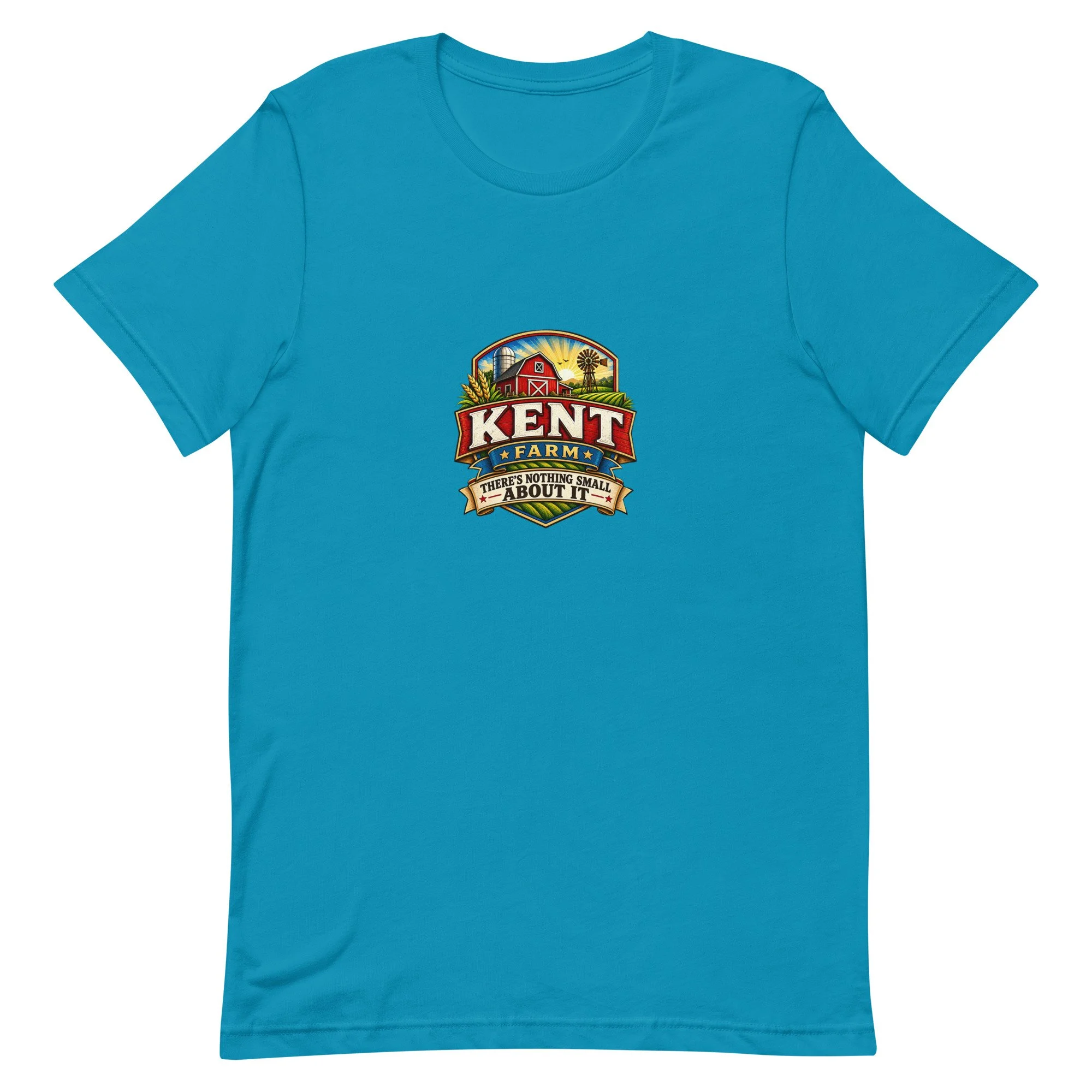 Aqua Kent Farm T-shirt featuring the logo and tagline.