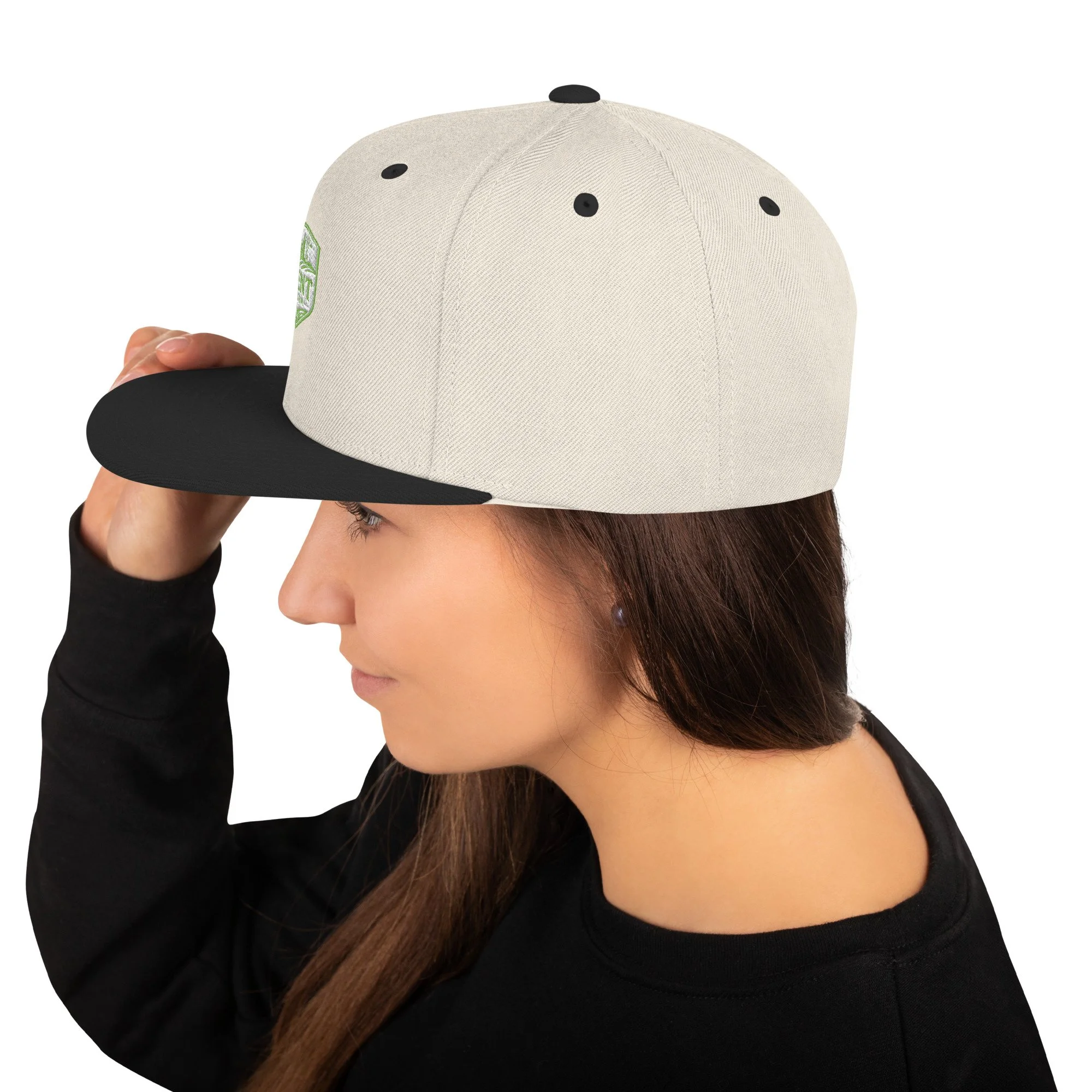 Green Kent Farm shield snapback cap with gold embroidery — alternate view 3 of 4.