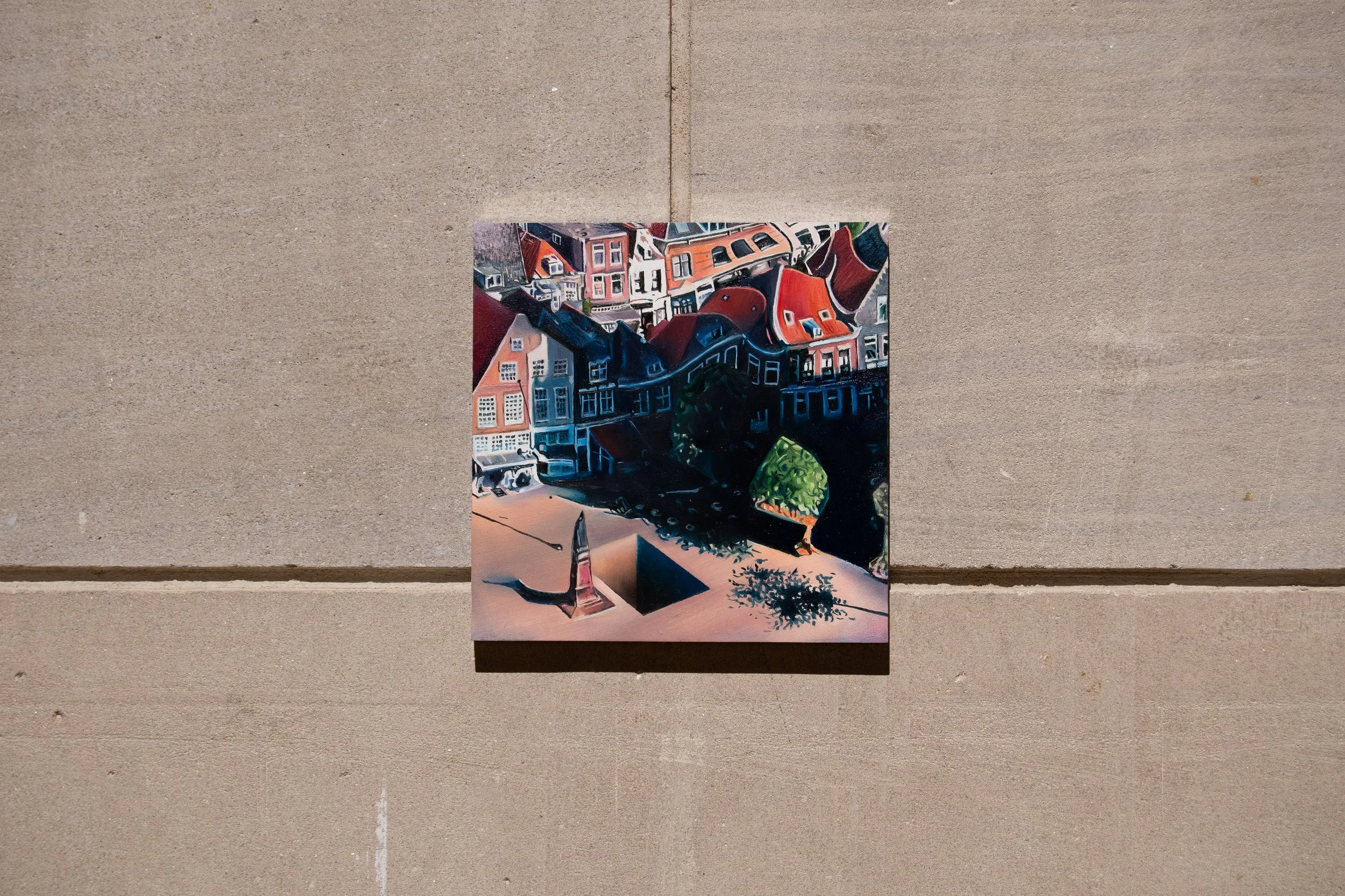 Delft Satellite, Oil on Aluminum Panel, 8 x 8"