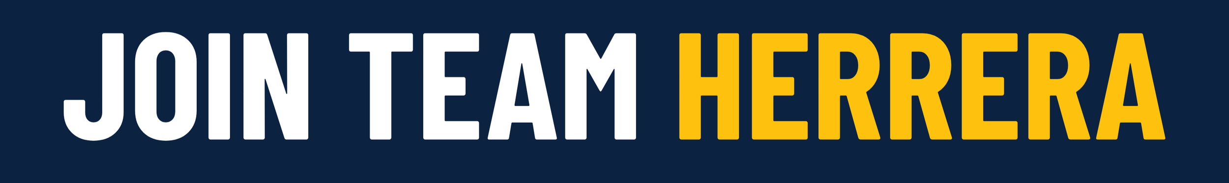 Text graphic saying 'Join Team Herrera' with 'Join Team' in white and 'Herrera' in yellow on a dark blue background.