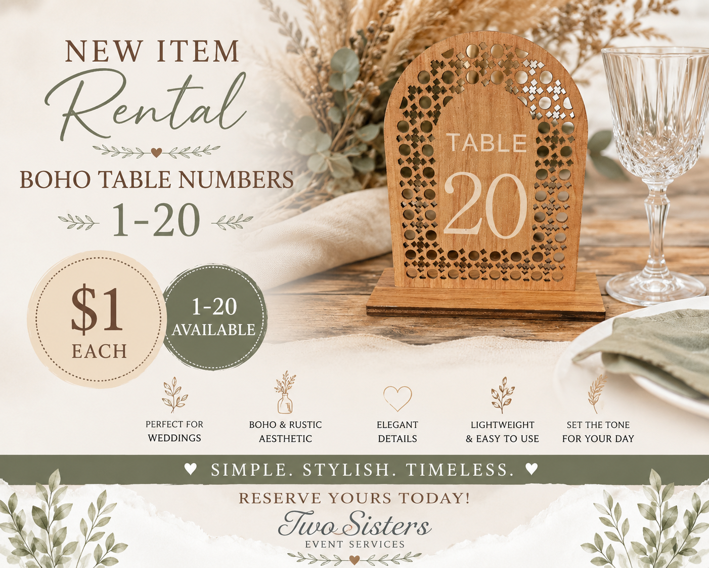 Boho Wooden Table Numbers