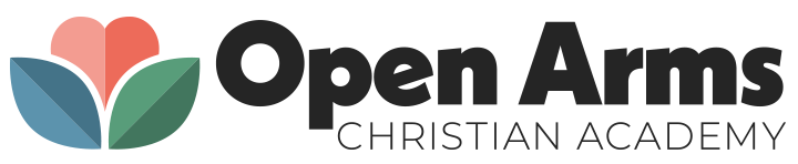 Open Arms Christian Academy logo with a stylized flower in pink, orange, blue, and green.