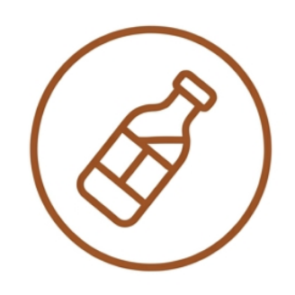 Icon of a bottle inside a circular outline.