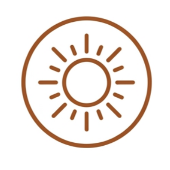 Simplified sun icon with a circle in the center and radiating lines around it, drawn in brown.
