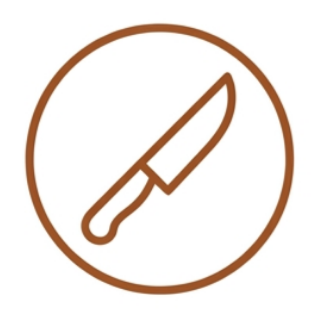 Icon of a knife outlined in brown inside a brown circle