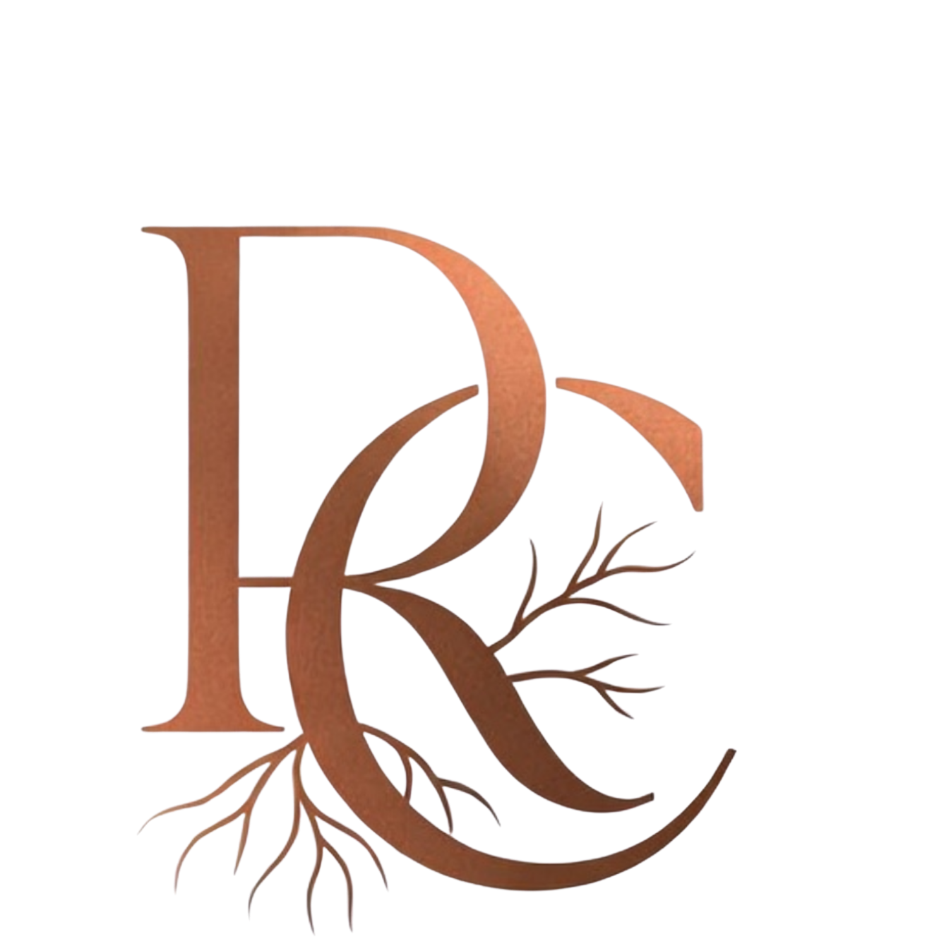 A stylized letter 'R' with tree branches incorporated into its design, in brown color with a smooth texture.