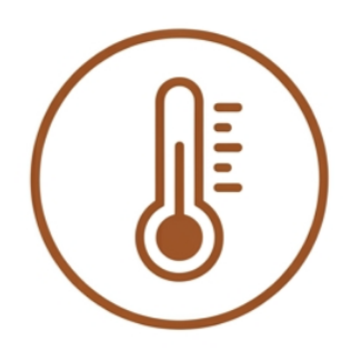 Icon of a thermometer indicating temperature within a circle.