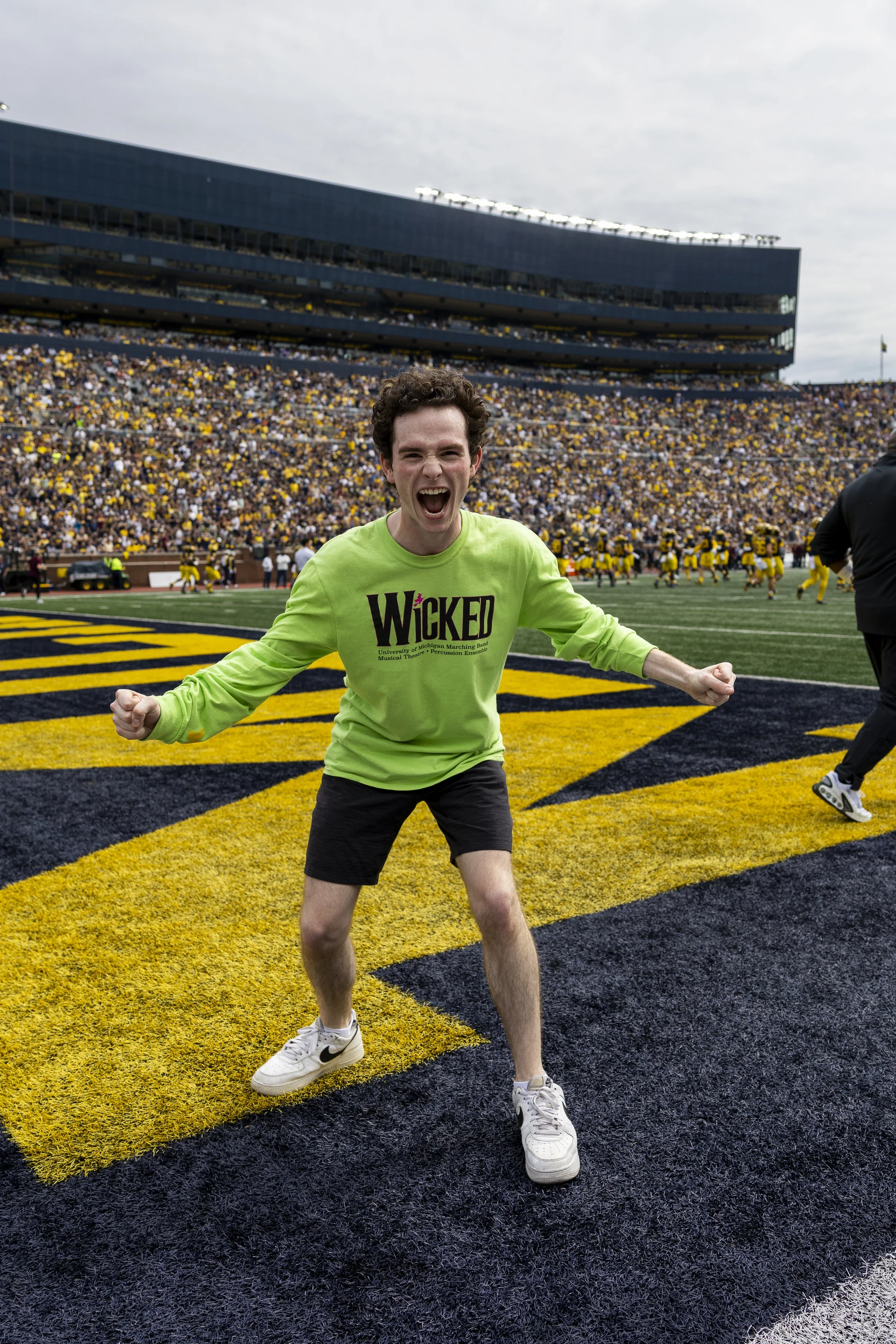 University of Michigan Marching Band & Department of Musical Theatre collaboration on the WICKED-themed halftime show. Photo feat. Burke Brickner (September 13, 2025)