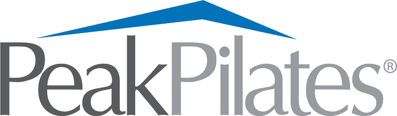 Logo of Peak Pilates featuring the company name and a stylized blue and black roof design.