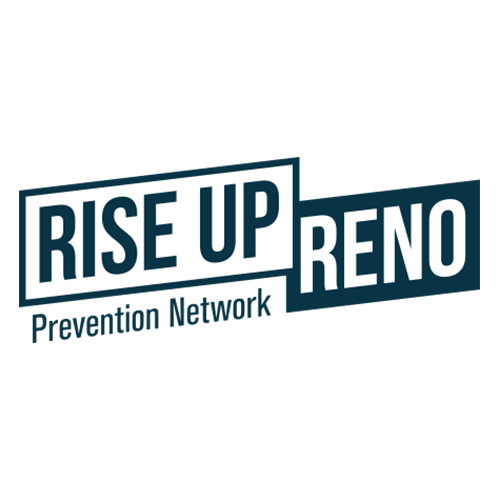Logo of Rise Up Reno Prevention Network with stylized text and a dark blue color scheme.