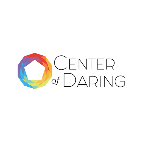 Colorful geometric shape with text reading 'Center of Daring'