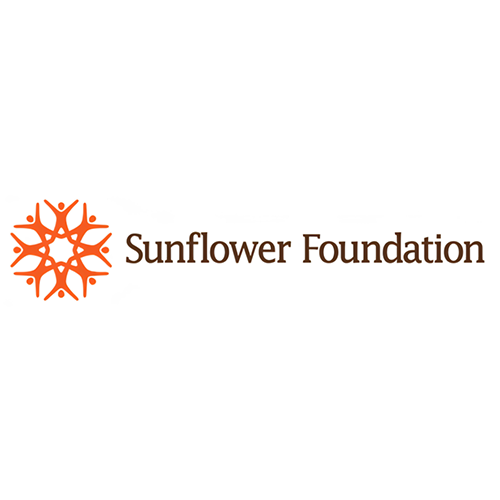 Sunflower Foundation logo with an orange sunflower graphic and brown text.