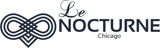 Logo with the words 'Le NOCTURNE Chicago' and a heart-shaped design made of intertwined lines.