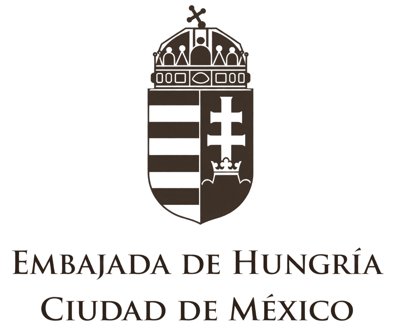 Escudo de la Embajada de Hungría en la Ciudad de México con texto en español debajo