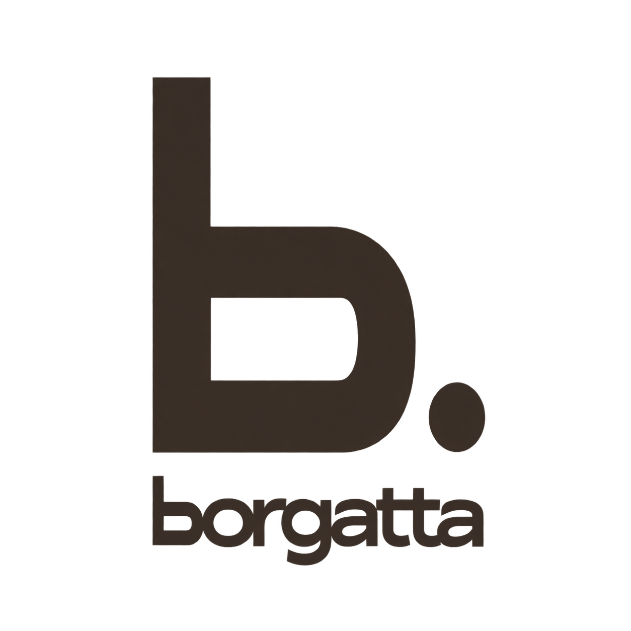 Logo con una letra 'b' estilizada y un punto, con la palabra 'borgatta' debajo, marga borgatta productos dentales.
