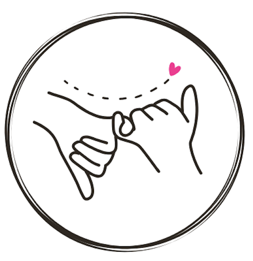 Ilustración de dos manos, una que hace el gesto de 'rock on' y otra tocando con los dedos. En el fondo, una línea curva con un corazón rosa en la parte superior. Las manos juntas hacen un símbolo de trabajo en conjunto.