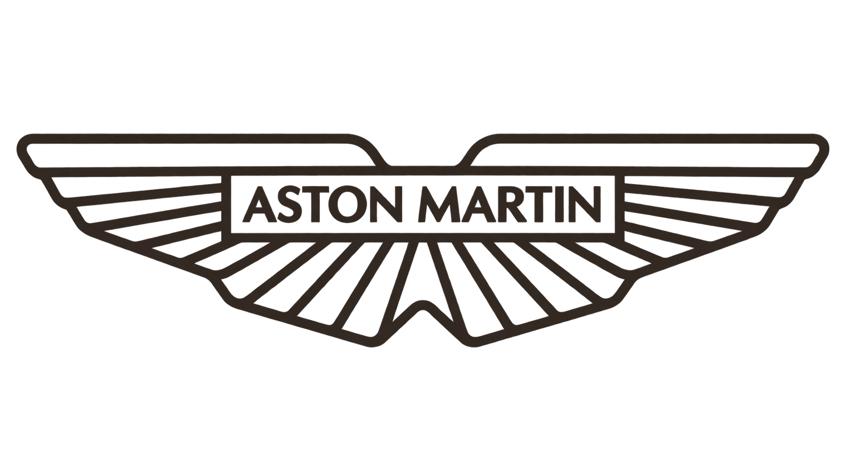 Logotipo de Aston Martin con alas estilizadas y texto en el centro. Marca de autos, coches.