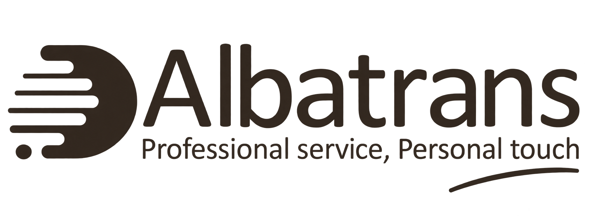 Logotipo de Albatrans con un icono de un perfil de avión y el texto "Albatrans" y el lema "Servicio profesional, contacto personal".