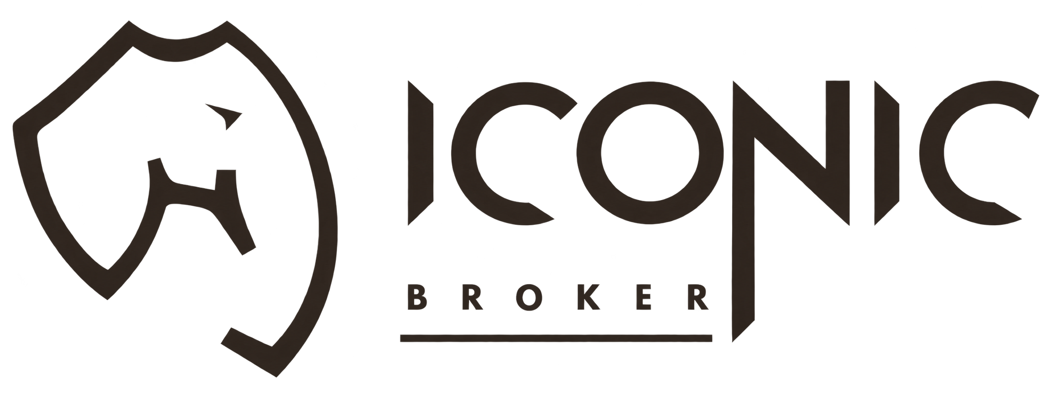 Logotipo de Iconic Broker con un escudo y una figura estilizada en el centro. Es la marca o el distribuidor de autos de lujo más grande de México. CDMX.