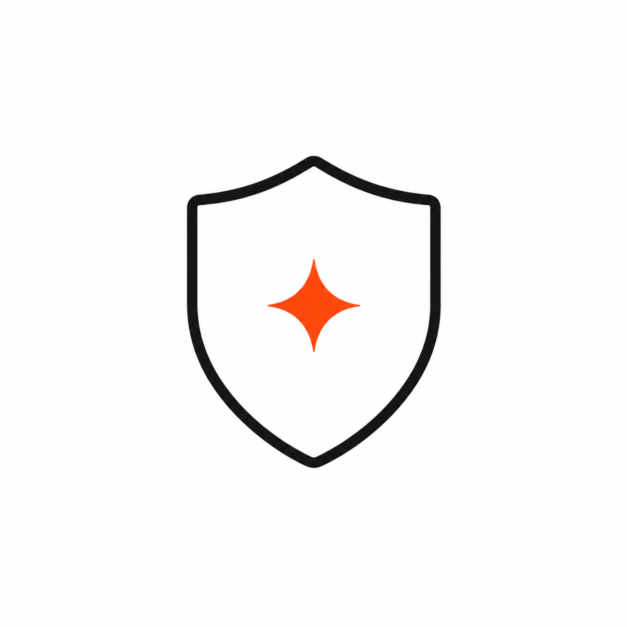 Shield icon with a red spark in the center