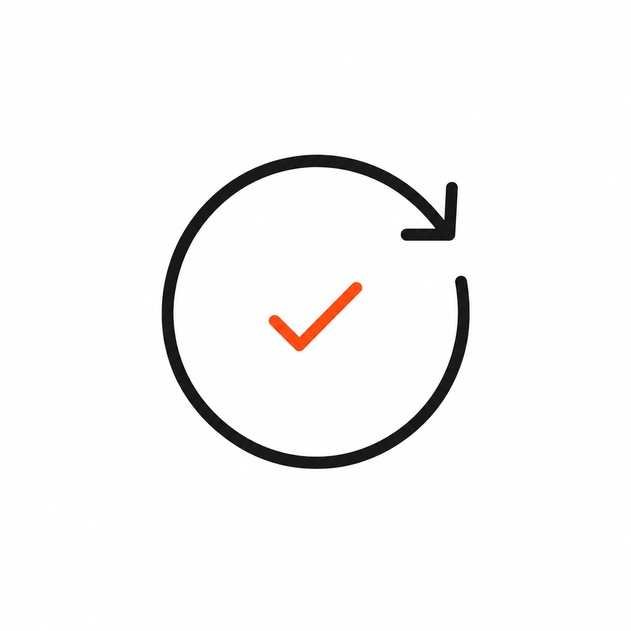 Clock icon with a red checkmark inside and an arrow indicating a circular motion.