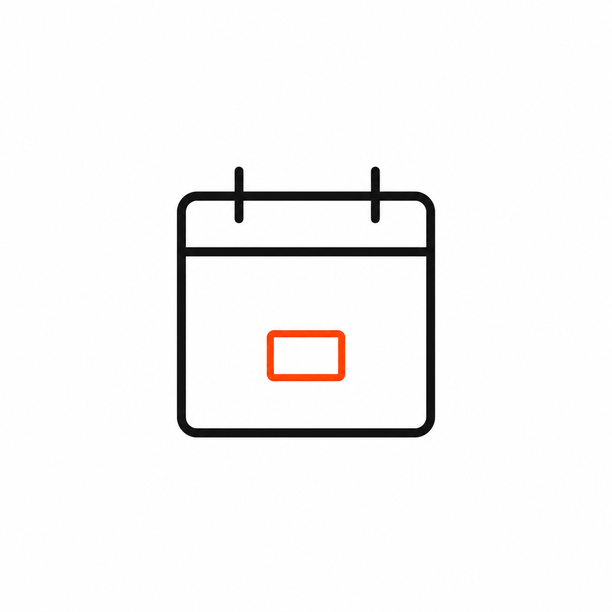Simple illustration of a calendar icon with a red square in the center.
