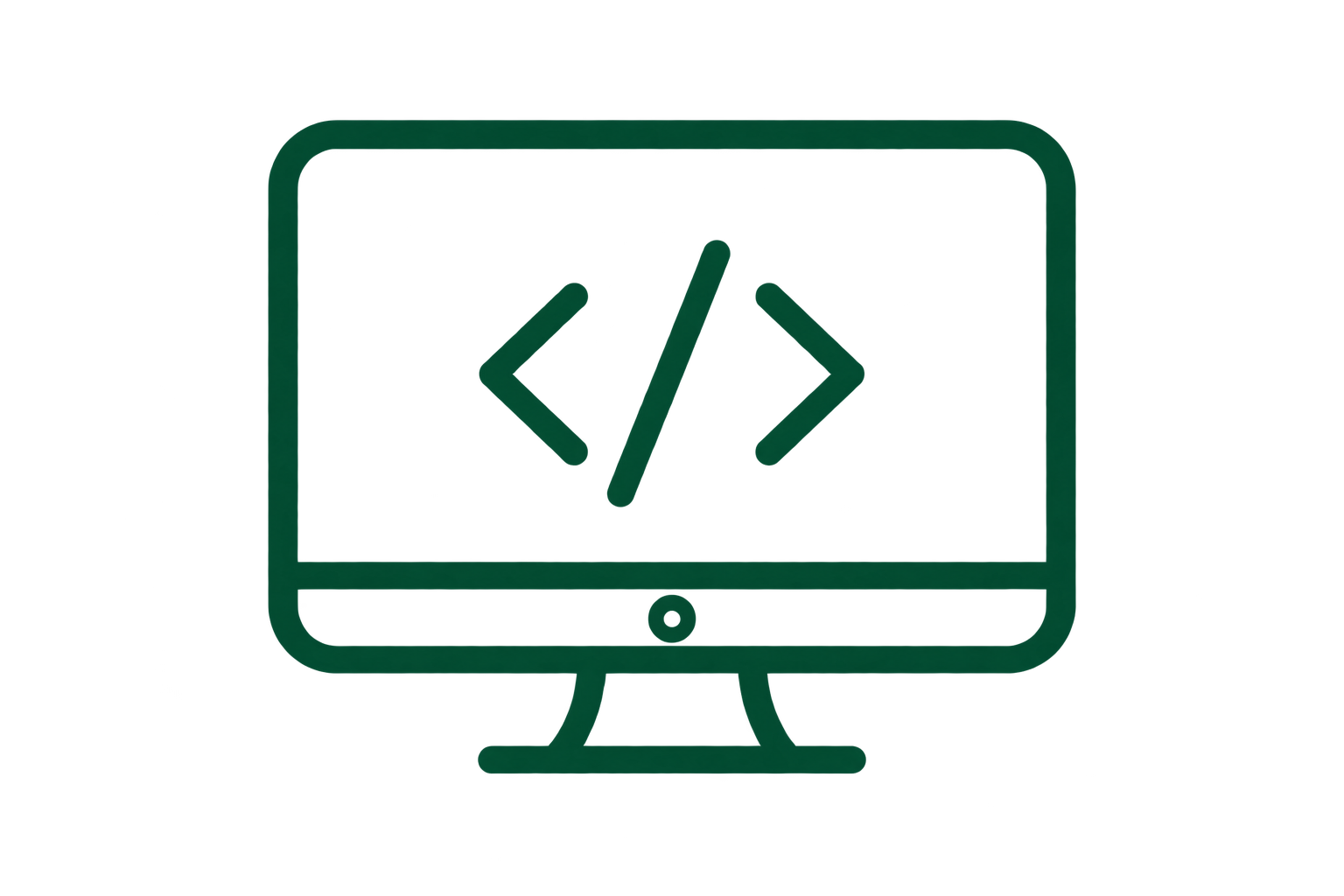 Computer with code brackets representing software and IT recruitment.