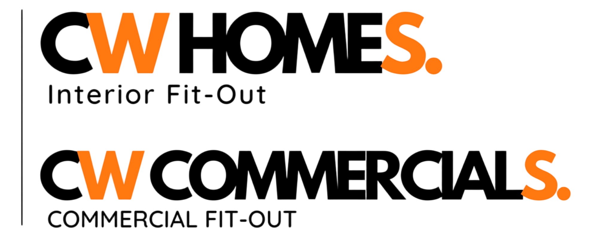 Comparison chart showing interior fit-out versus commercial fit-out, with large orange 'W' and smaller 'S.' in each category.