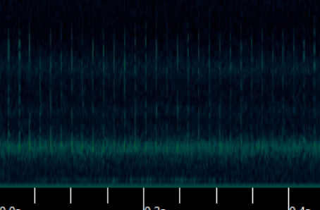 Spectrogram showing frequency over time with blue, green, and black colors.