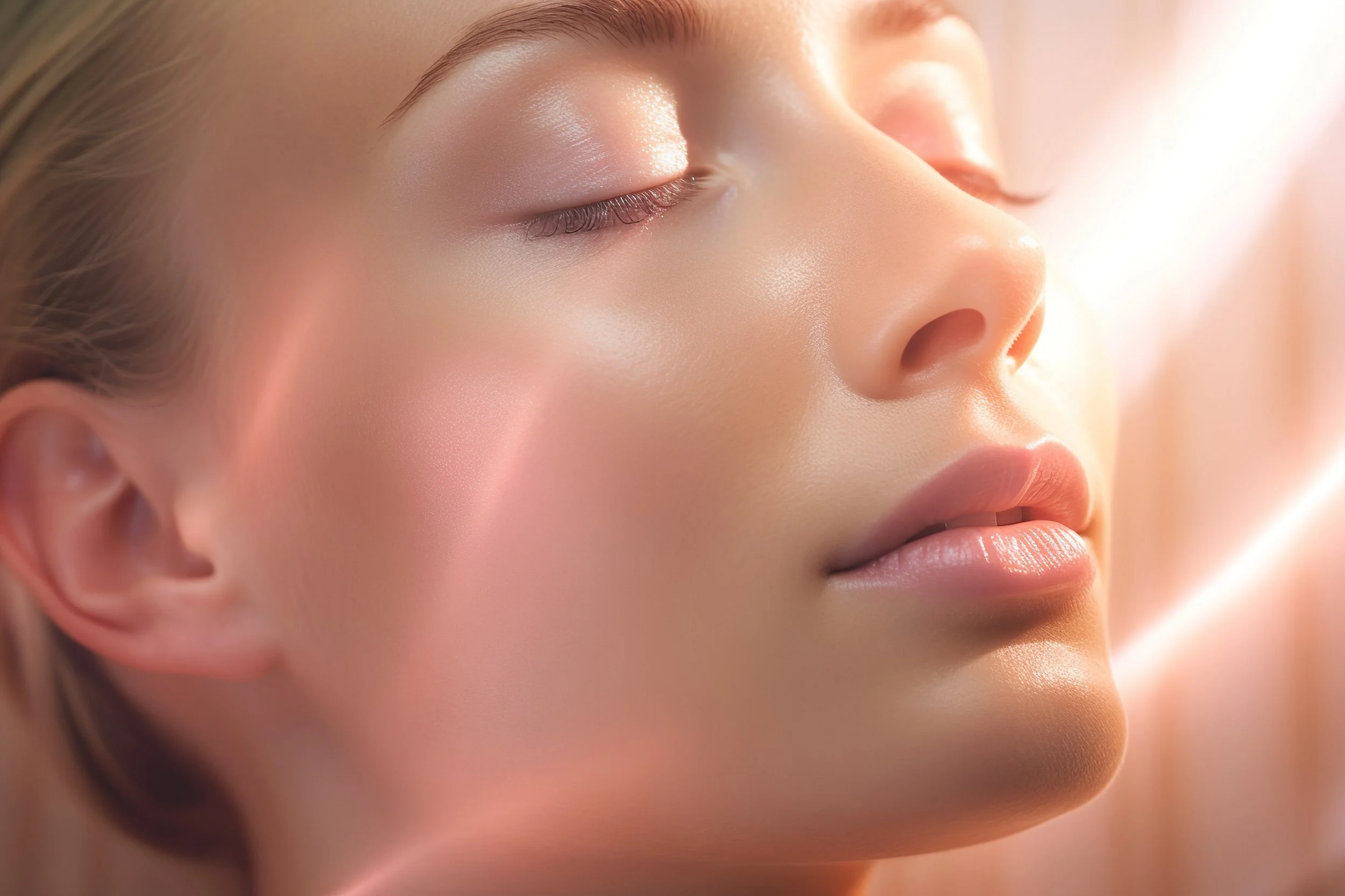 Close-up of a woman with luminous, dewy skin. Links to Skin Rejuvenation on the Services page.