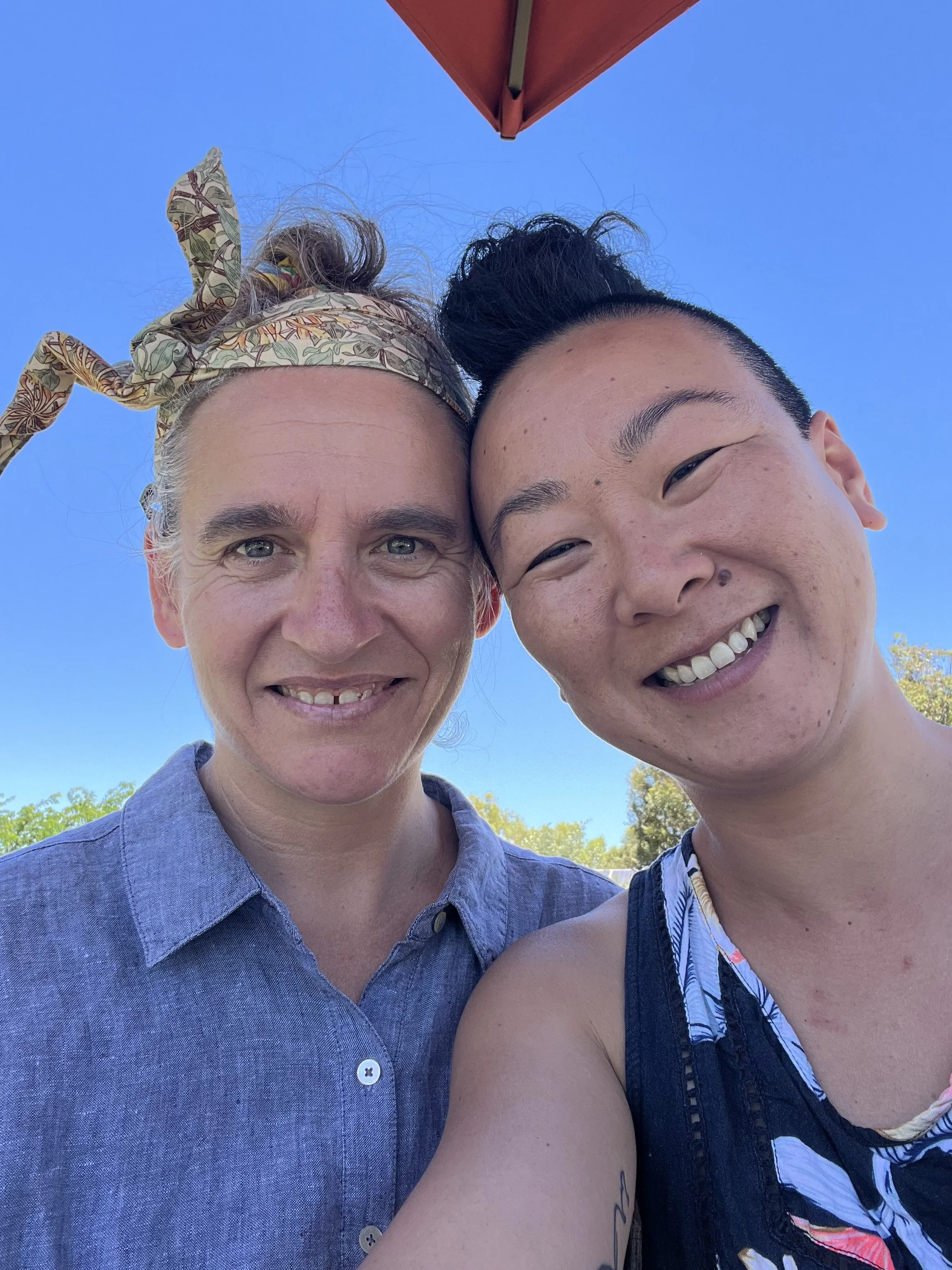 Vanessa and Kat taken outdoors under a clear blue sky in Crows Nest.