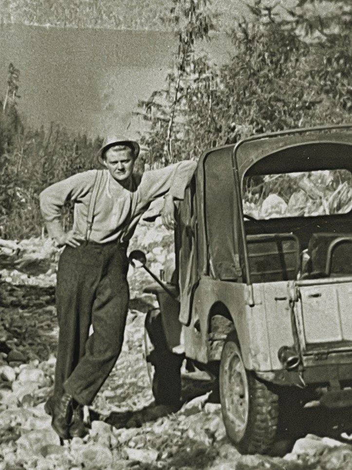 Ralph at small logging camp, Jarvis Inlet, 1954