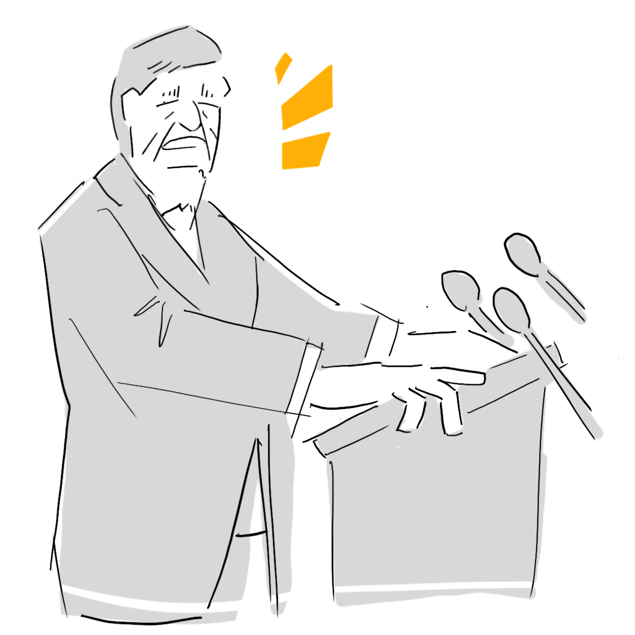 Illustration of Ralph Sultan speaking in public life.