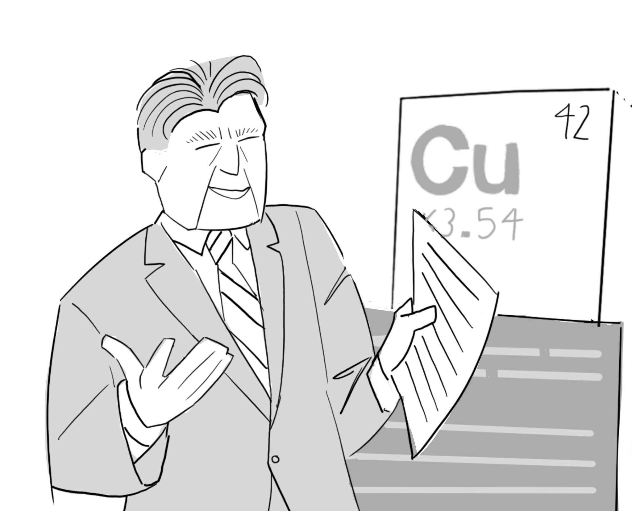 Illustration of Ralph Sultan presenting research findings.