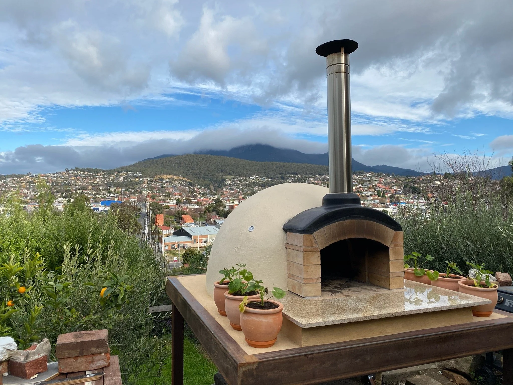 Pizza Oven with a view of Hobart.JPG