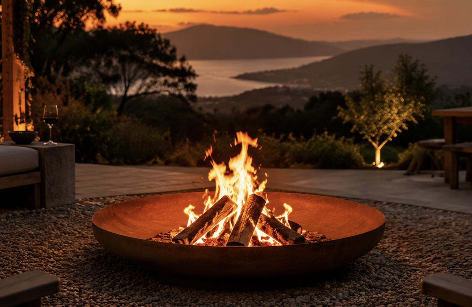 Fire Pit with a fire burning