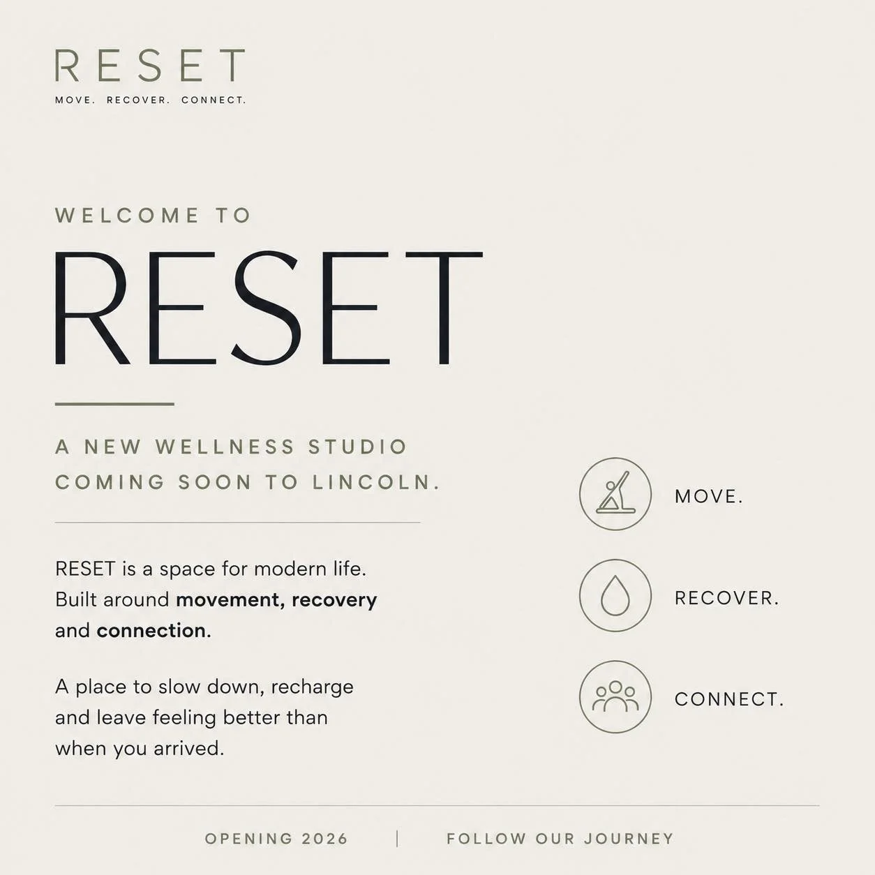 Something exciting is coming to Lincoln.

We&rsquo;re creating RESET&mdash;a space designed to help you move better, recover deeper and reconnect with what matters most.

Whether you&rsquo;re looking to improve your fitness, unwind after a busy week 