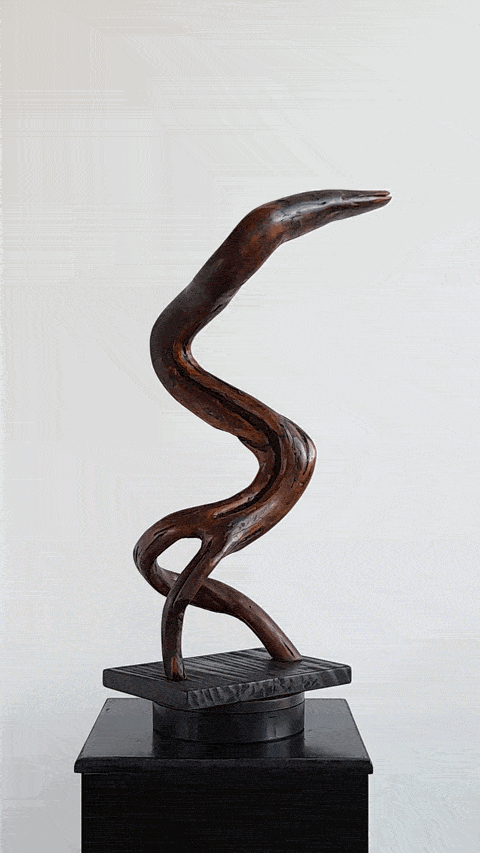 360-degree rotating view of Firebird blackwood sculpture by Ole Jensen.