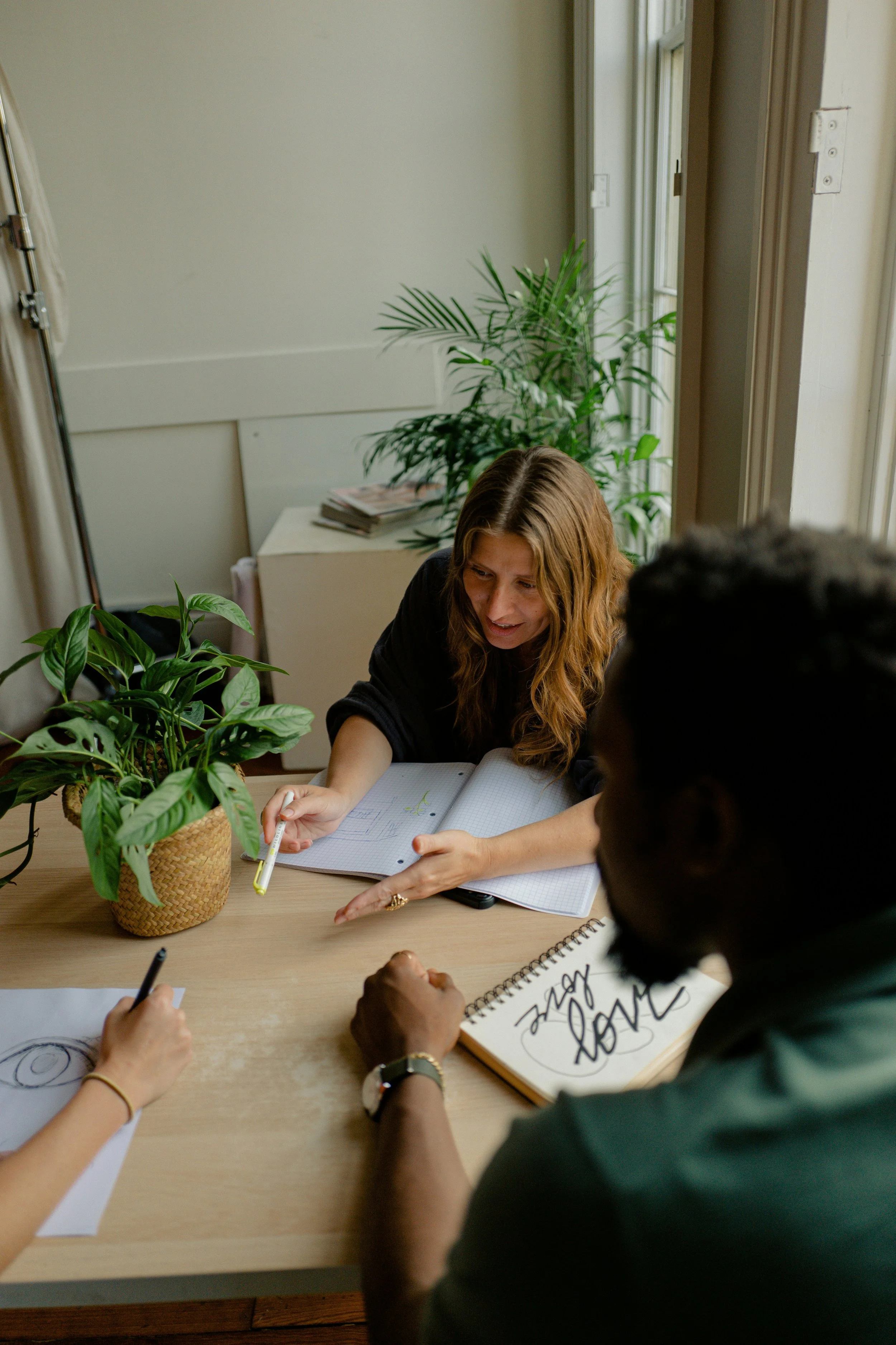Creative team brainstorming at a table