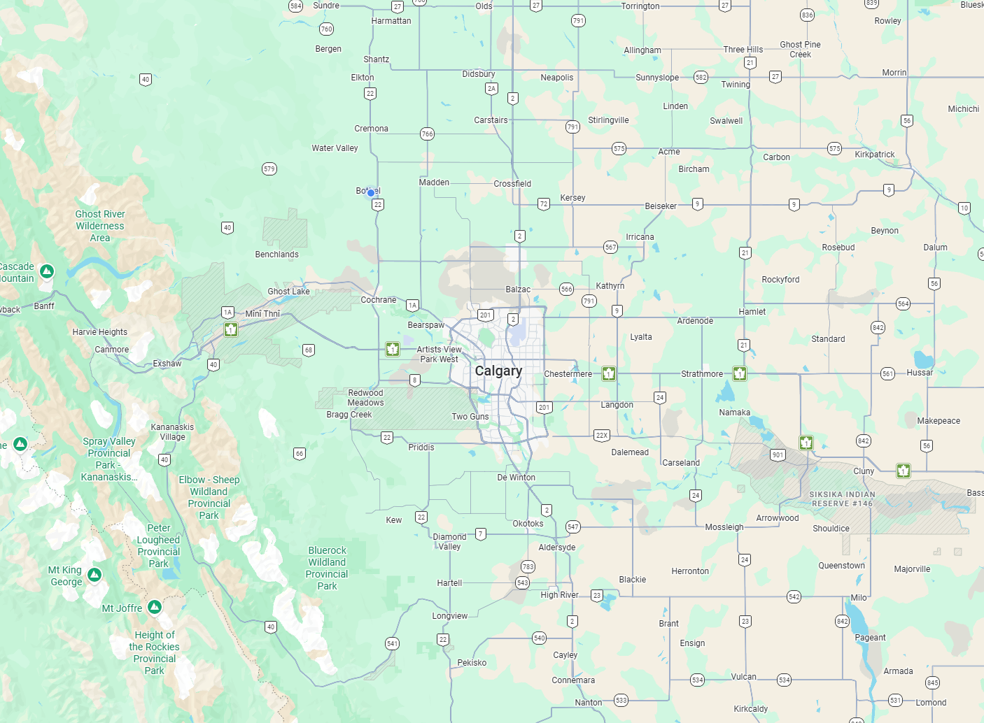 Foothills Precision Ag service area around Bottrel, Cochrane and surrounding Alberta farming communities.