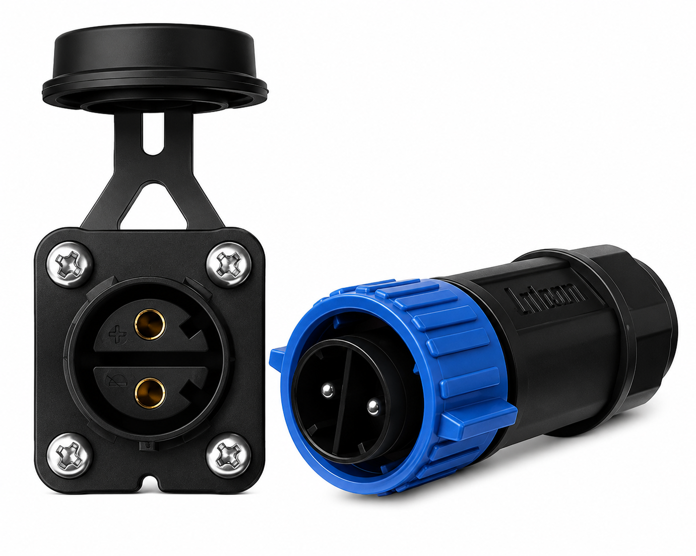 Trolling motor 12V power connector with locking plug designed for reliable marine, caravan and marine electrical connections.
