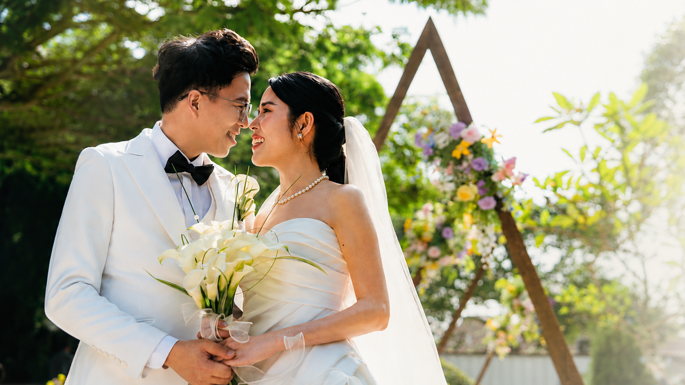 Natural wedding photography of a bride and groom in Johor Bahru