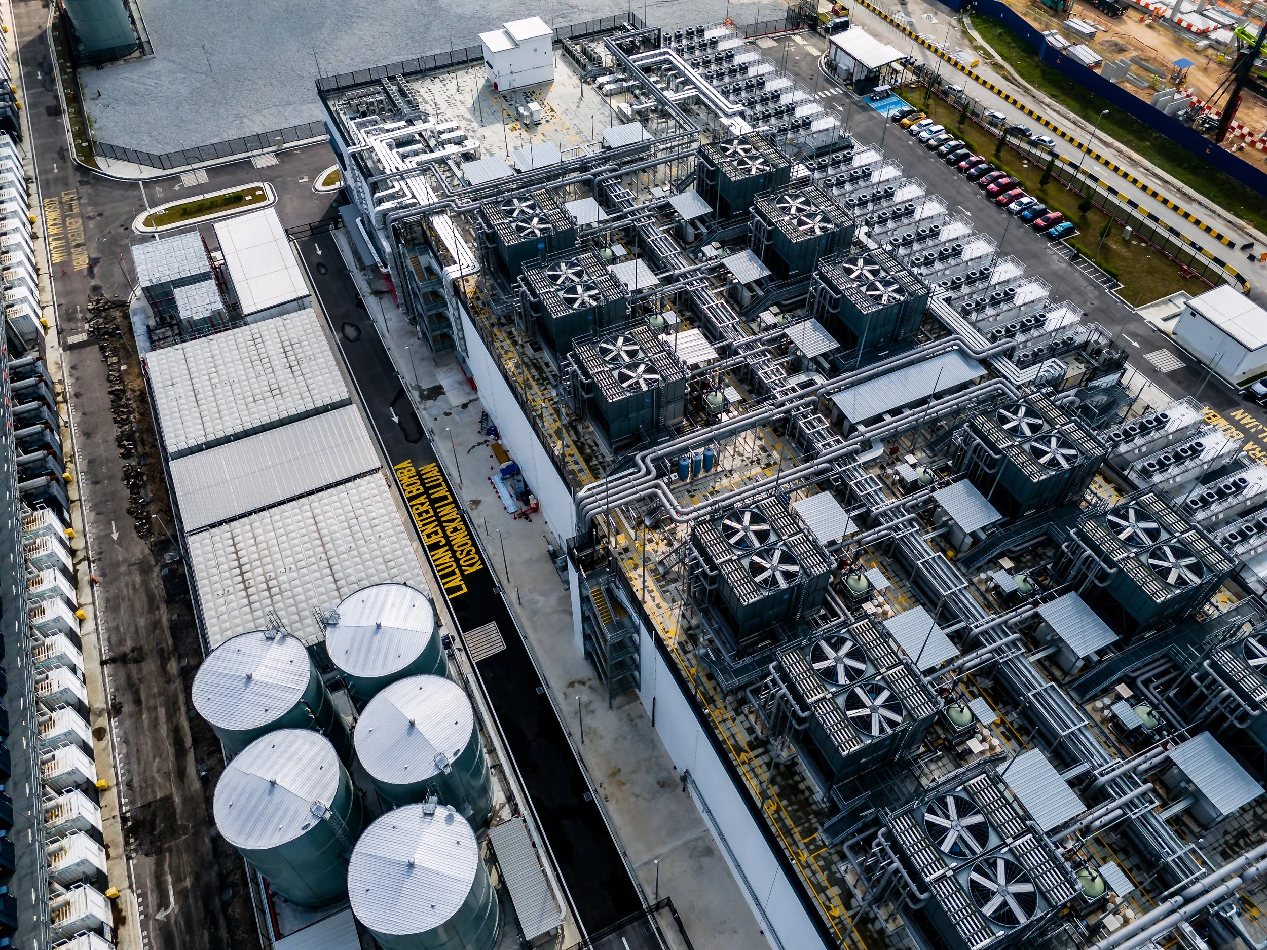 Aerial view of industrial facilities at an AirTrunk data centre in Johor