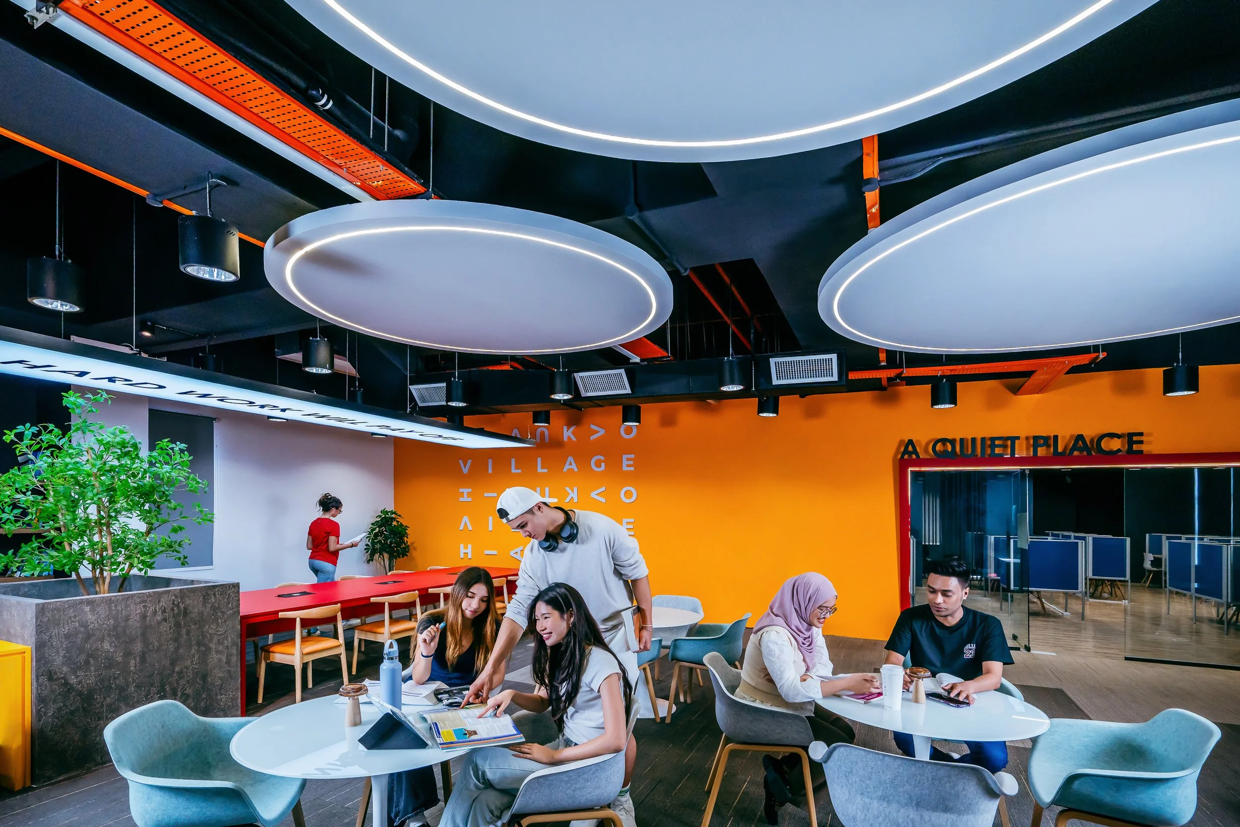 Student lifestyle scene in a communal area at Hako Edu Village in Johor