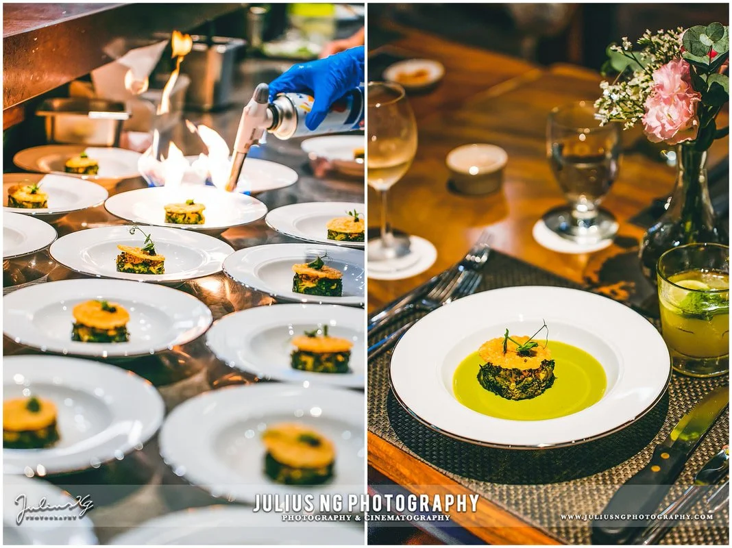Live culinary preparation and finishing techniques showcased during the Garden by the Coast chef's table experience at The Els Club Desaru Coast.