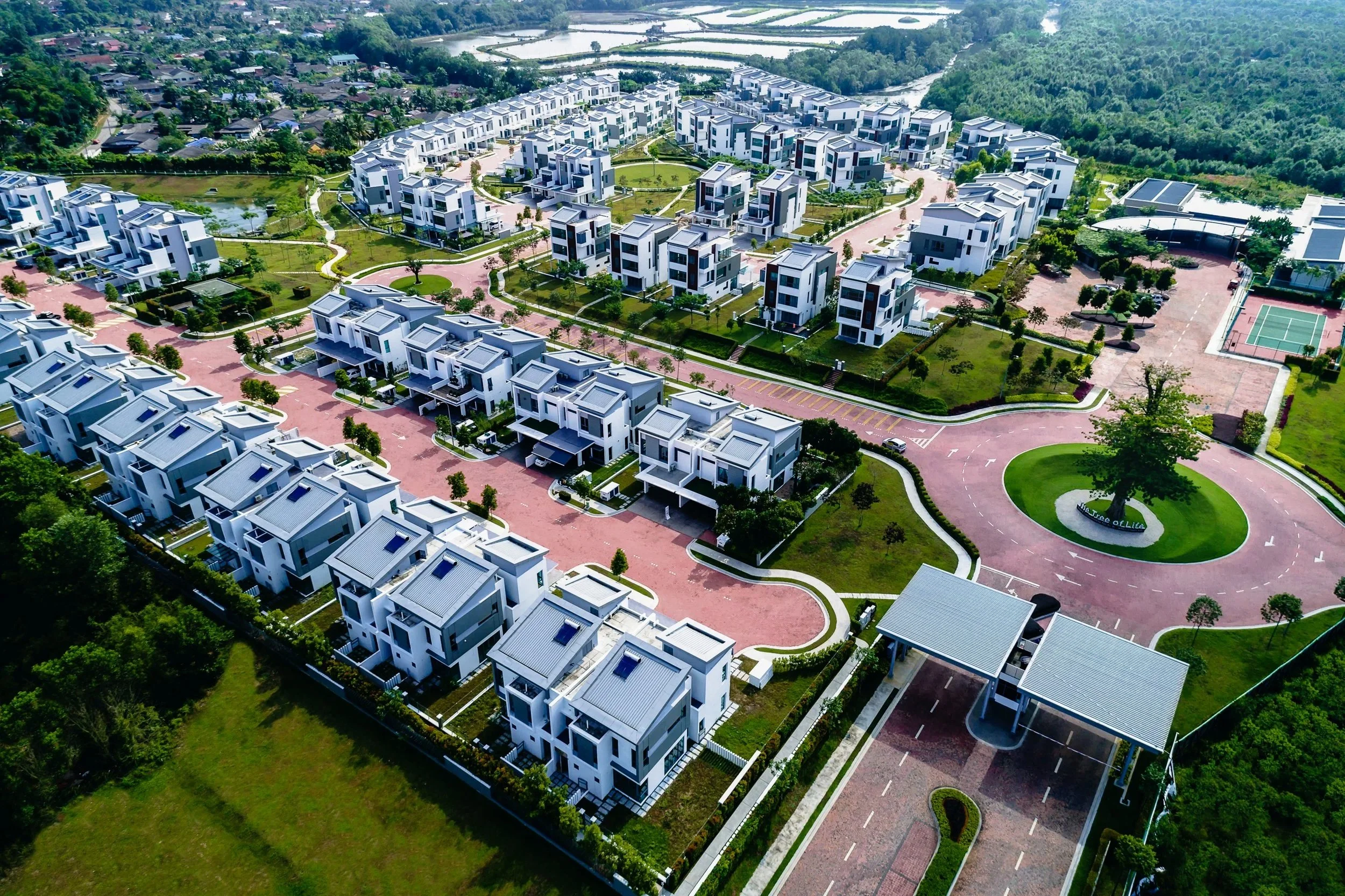Aerial overview of Sunway Lenang Heights residential development in Johor Bahru