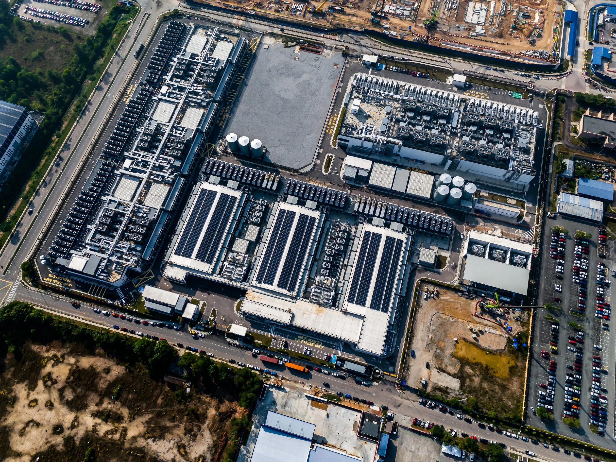Aerial overview of an AirTrunk data centre facility in Johor