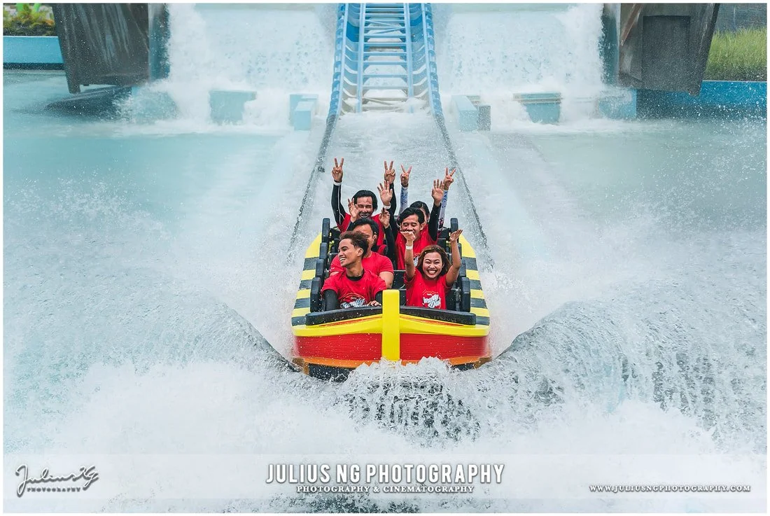Coca-Cola team members enjoying the water coaster ride during a corporate family day and team building event at Adventure Waterpark Desaru Coast.