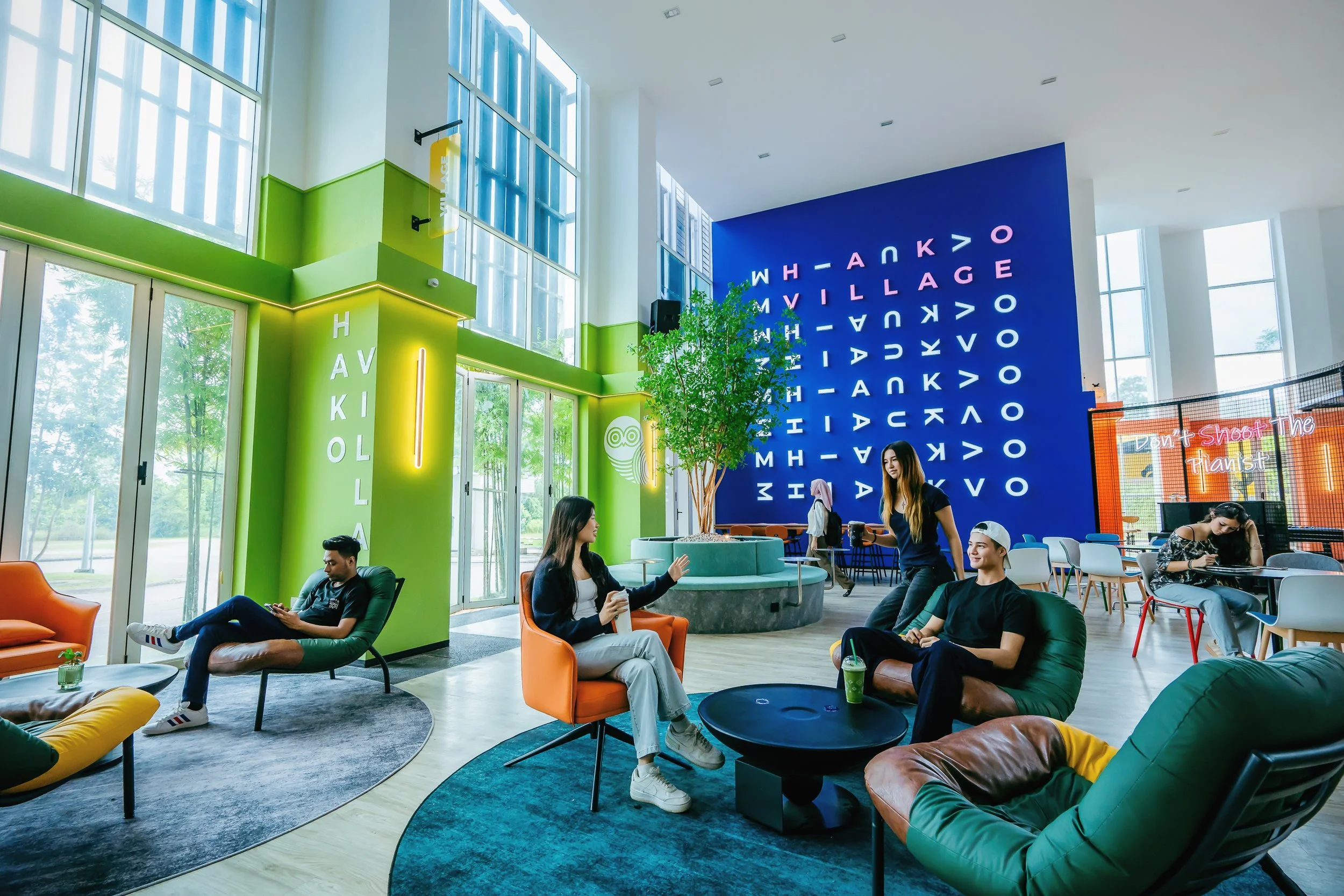 Student lifestyle scene in the lounge at Hako Edu Village in Johor